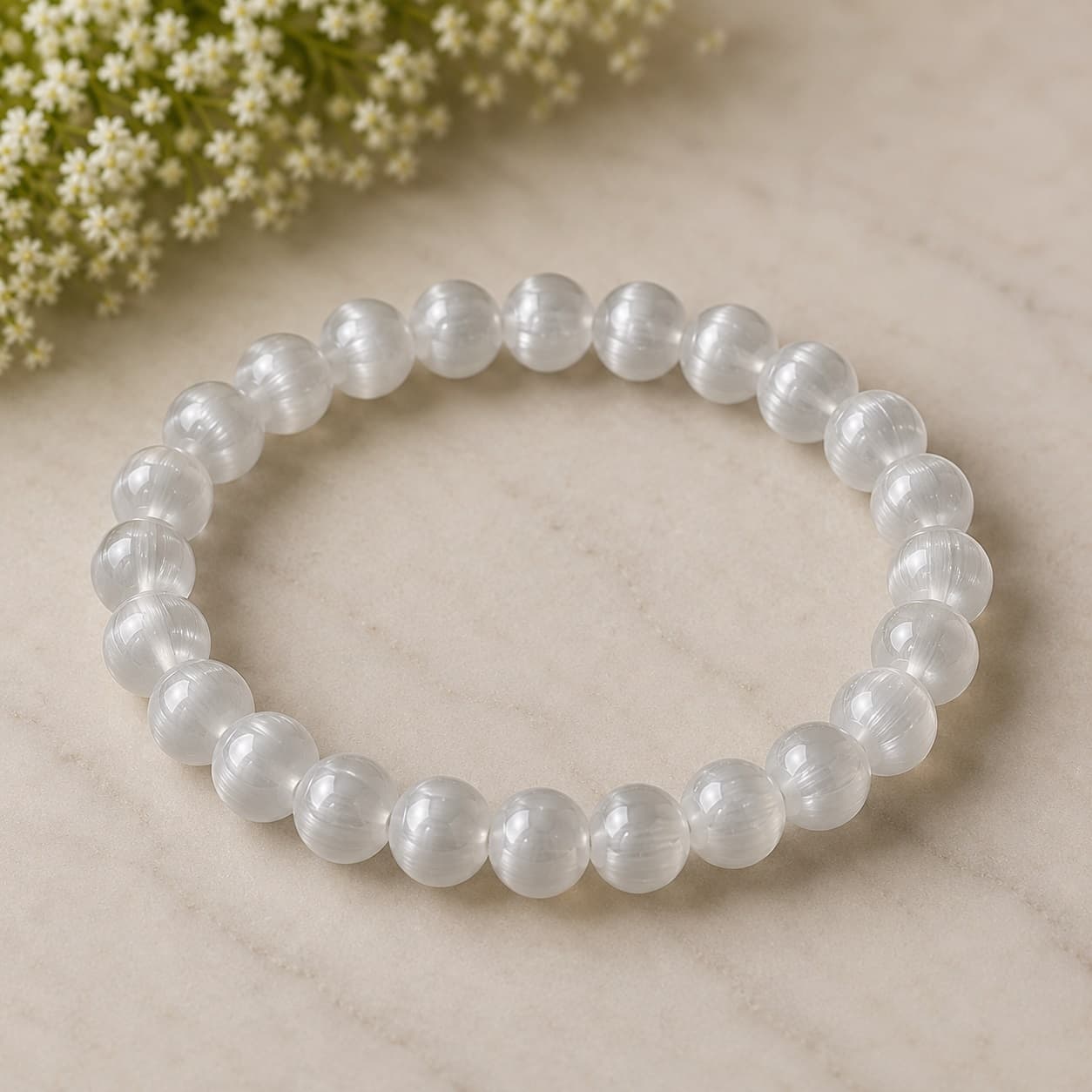 Selenite Bead Bracelet