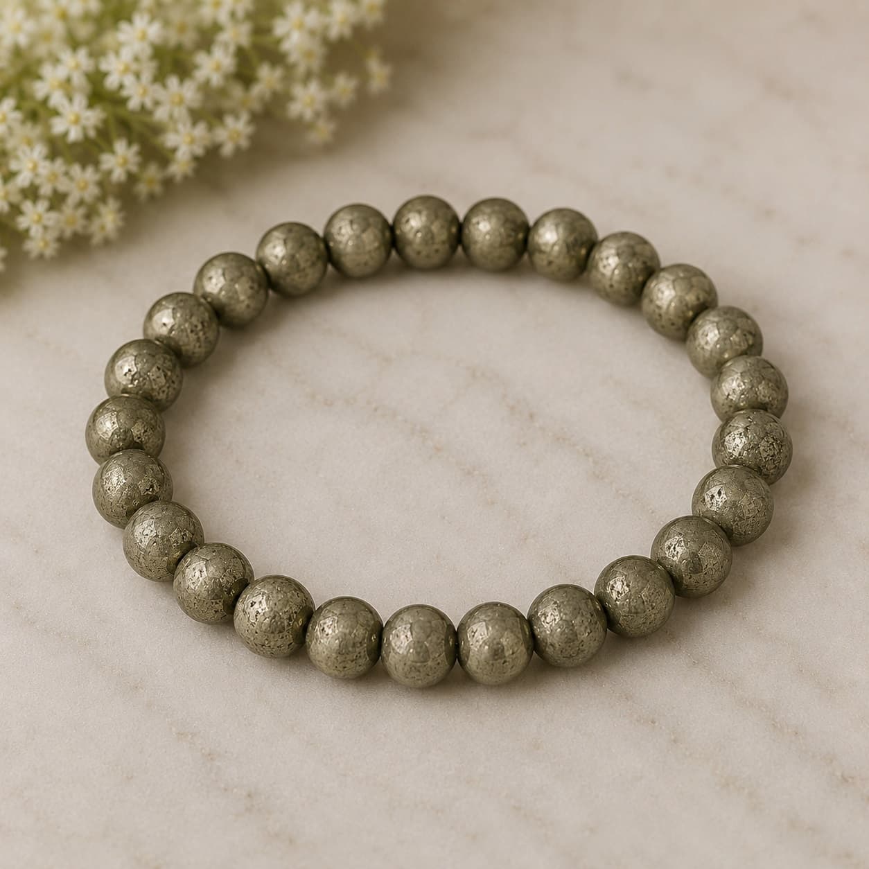 Unpolished Pyrite Bead Bracelet